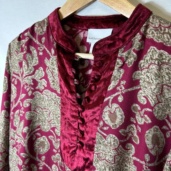 Soft Surroundings Wine Floral Paisley Velvet Embroidered Boho LS Tunic Top Sz L - Picture 4 of 13